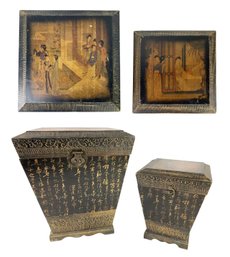 Chinese Storage Boxes Decorated With Chinese Calligraphy & Figures - #BR