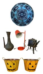 Halloween Jack-O-Lantern Buckets, Mid-Century Orange Desk Lamp (WORKS) & More - #S15-2