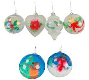 Collection Of Reverse Hand Painted Glass Christmas Tree Ornaments - #S17-2