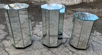 Trio Of Mirrored Pedestal Tables - #SC