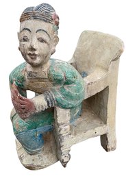 Asian Hand Painted Carved Wood Statue - #FF