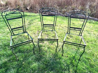 Mid-Century Wrought Iron Outdoor Patio Chairs (Set Of 3) - #BOB