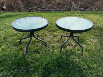 Hampton Bay Round Glass Top Outdoor Side Tables - #BOB