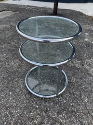 Milo Baughman Style Chrome Tiered Accent Table - #BR