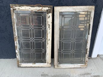 Antique Leaded Glass Windows (Set Of 2) - #SR