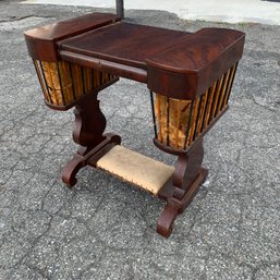 Antique Flame Mahogany Sewing Table / Writing Stand - #BR