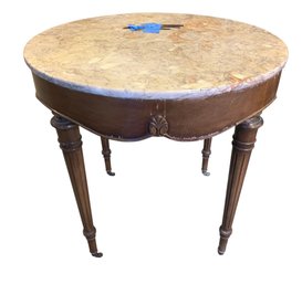 French Louis XVI-Style Round Marble Top Table - #FF