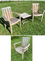 Marie Albert Home Outdoor Teak Patio Side Table & Armchairs - #FF