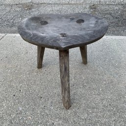 Rustic Farmhouse Carved Wood Tripod Stool By Hunt Country Furniture  - #BR