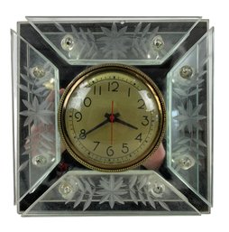 Vintage Floral Etched Mirrored Clock With Movement By Gilbert - #S10-2