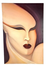 Surrealist Portrait Painting On Canvas, Signed Lulu Marins - #RBW-W