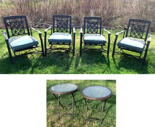 Hampton Bay Aluminum Outdoor Patio Dining Chairs & Round Folding Side Tables - #BOB