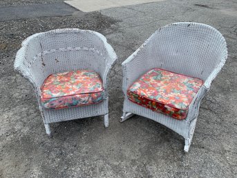 1920s Heywood Wakefield Style White Wicker Rocker & Armchair - #SC