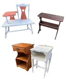 Vintage Telephone Bench, Bookshelf Side Table, Colonial Style & Painted End Tables - #FF