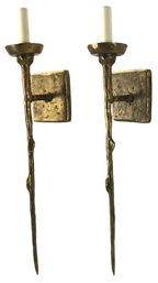 Mid-Century Modern Brutalist Cast Bronze Electrified Wall Sconces - #S10-2