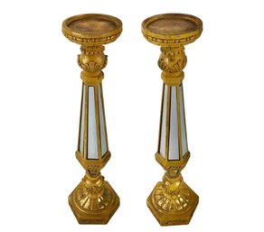 Gilt Mirrored Pillar Candle Pedestals (Set Of 2) - #S8-2