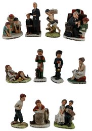 Collection Of 1979 Norman Rockwell Figurines: The Caroler, Back To School & More - #S9-3