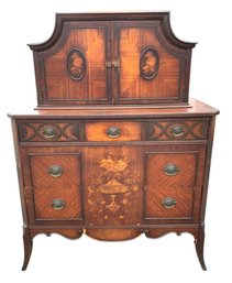 19th Century Marquetry Inlaid Cabinet On Chest Of Drawers - #BR