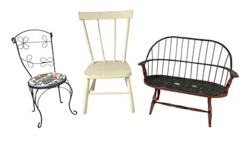 Wrought Iron Ceramic Tile Plant Stand & Miniature Hand Painted Doll Furniture - #S4-4