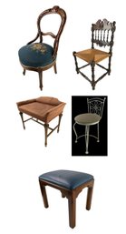 Carved Mahogany Needlepoint Chair, Carved Wood Rush Seat Children's Chair & More - #FF