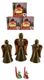 Lighted Santa Lamps (NEW), Goebel Christmas Angel & Brass/Copper Candle Holders - #S18-2