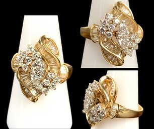 14K Yellow Gold Natural Trillion Cut Diamond Cluster Ring (Size 8.75) - #JC-B
