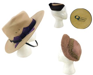 John B. Stetson Beaver State Trooper Hat & Vintage Fascinator Hats With Original Boxes - #S19-2
