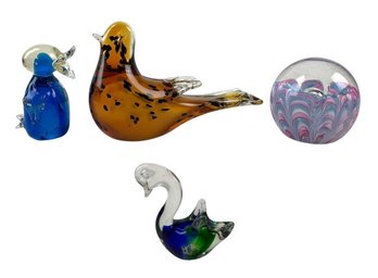 Vintage Hand Blown Glass Paperweights & Swan / Penguin Figurines - #FS-4
