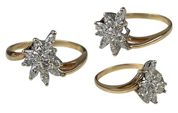 14K Yellow Gold Natural Diamond Flower Cocktail Ring (Size 7.5) - #JC-B