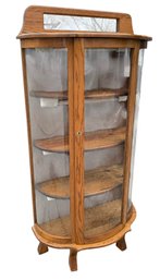 Tiger Oak Curved Glass Display Cabinet - #BR