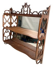 Vintage Wall Mount Mirrored Back Wood Display Shelf - #B4