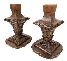 Antique Hand Carved Wooden Pedestal Stands (Set Of 2) - #S10-1