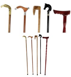 Carved Wood Walking Sticks With Derby, Stallion, Brass Eagle & Shepherd's Hook Handles - #SW-3