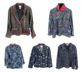 Embroidered & Printed Denim Jackets: Chico's, Coldwater Creek, Denim & Co., Susan Graver - #S19-3