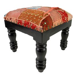 Indian Patchwork Square Footstool - #BT-F