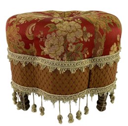 Octagonal Red & Gold Floral Jacquard Tufted Footstool - #BT-F