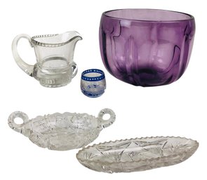 Blown Amethyst Glass, Etched Bohemian Glass, Heisey Pattern Creamer & Cut Crystal - #S2-2