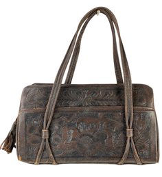 Vintage Mexican Hand Tooled Genuine Leather Handbag - #S2-4