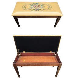 Floral Needlepoint Top Storage Bench - #BR