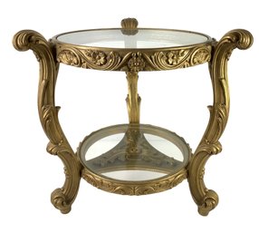 Vintage Neoclassical Style Giltwood Glass Top Side Table - #BR