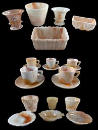 1930s Orange Marbled Akro Agate Slag Glass Demitasse Cups/Saucers, Planters & More - #S19-2