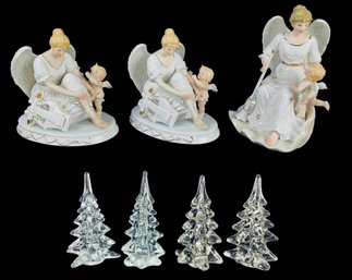 O'Well Porcelain Angel Figurines & Clear Glass Christmas Tree Figurines - #S9-3