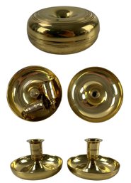 Virginia Metalcrafters Colonial Williamsburg Brass Brighton Bun Travel Candlesticks - #FS-3