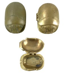 1930s Egyptian Bronze Scarab Beetle Box & Brass Scarab Beetle Paperweight - #FS-2