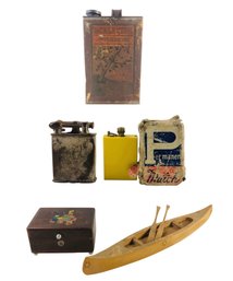 B.G. Pratt Company Tin Can, Clark Platinum Electroplate Lighter, Ojibwa Canoe & More - #S18-3