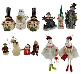 Collection Of Snowman Candleholders, Figures & Dolls - #S2-4
