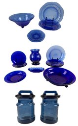 Blue Royal Lace Depression Glass, Anchor Hocking, Ribbed Vase & LE Smith Canisters - #S4-3