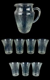 Clear Royal Lace Depression Glass Pitcher & Tumbler Set - #S11-3