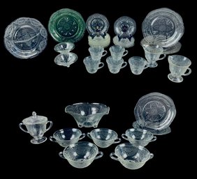 Clear & Green Royal Lace Depression Glass - #S10-2