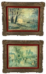 Ornate Gilt Wood Art Frames With Red Velvet Mattes (Set Of 2) - #SW-5